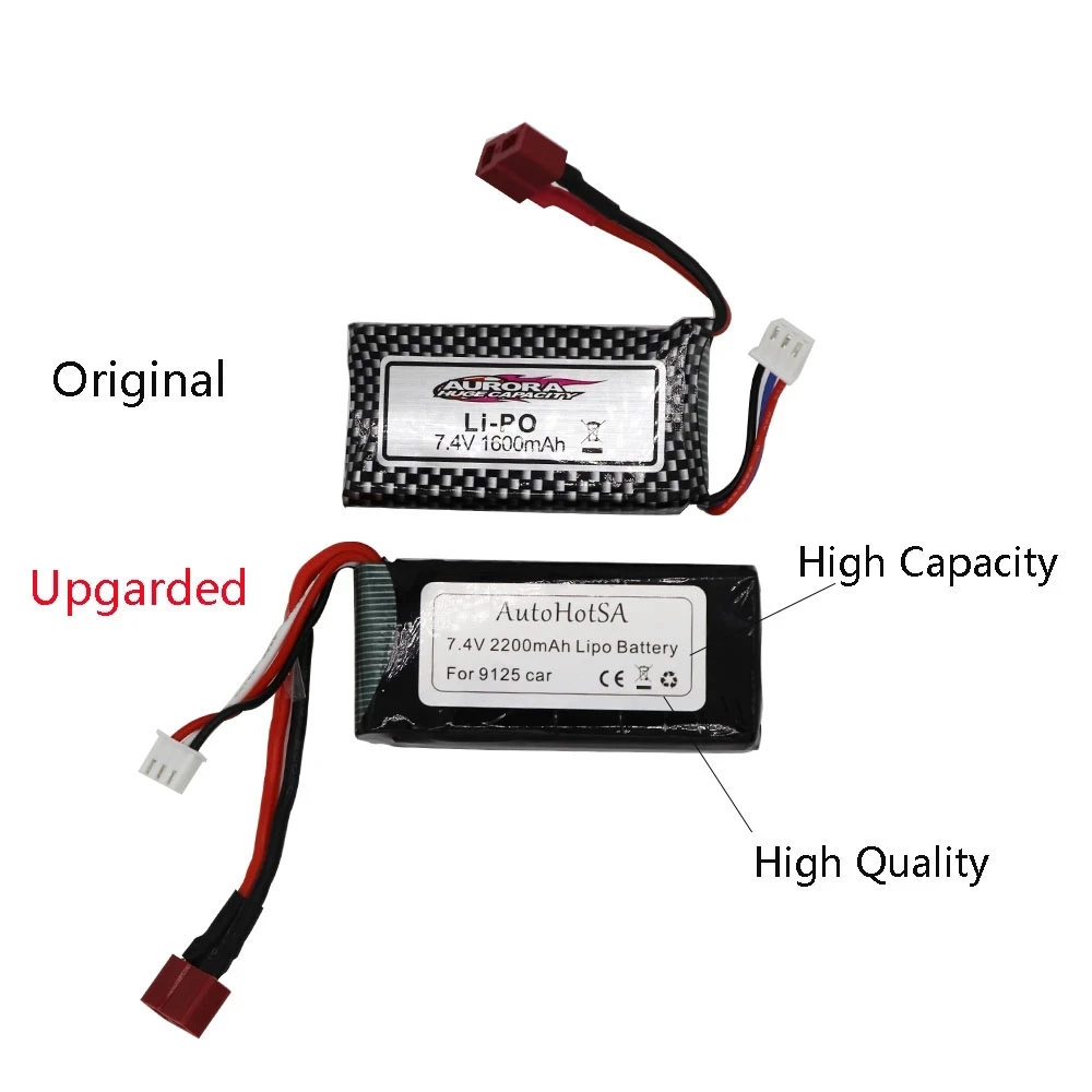 For 9125 Remote Control Rc Car Spare Parts 7.4V 2200mah Lipo Battery T Plug XLH 9125 Battery with Charger RC Toys accessories