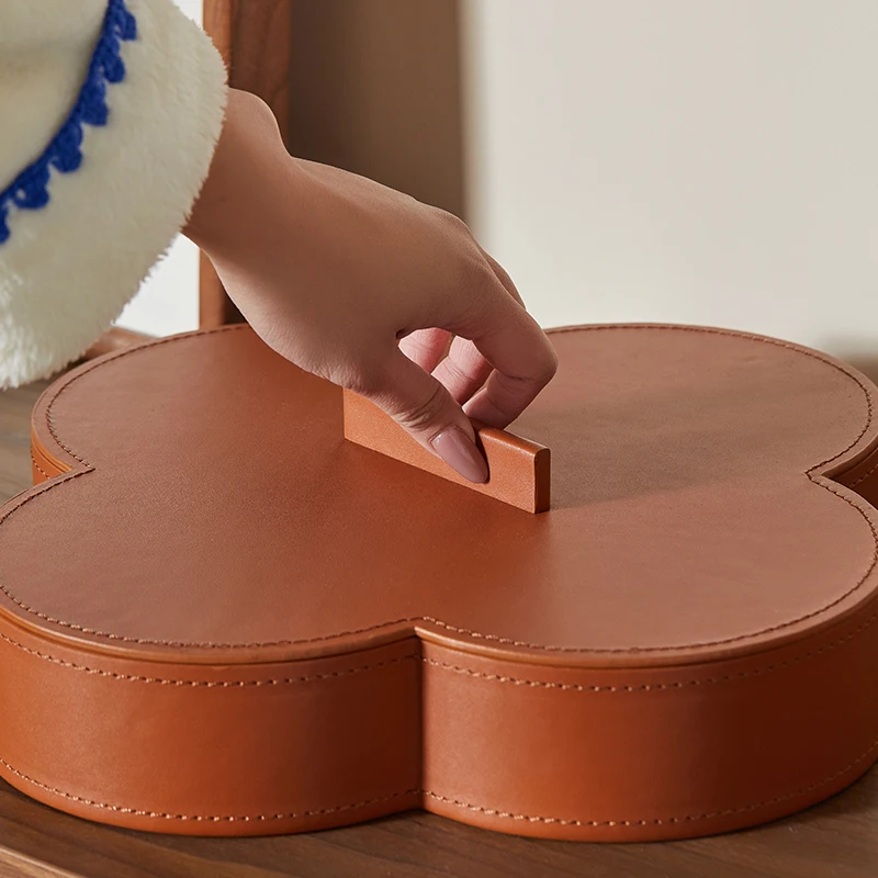 High-grade Round Leather Storage Box Home Into The House Porch Key Jewelry Box Light Luxury Model Room Tray Ornaments