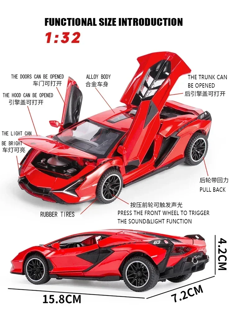 1:32 SIAN FKP 37 Auto Sportiva Pressofuso In Lega di Metallo Modello di auto Suono Luce Tirare Indietro Collezione Giocattolo Per Bambini Regali