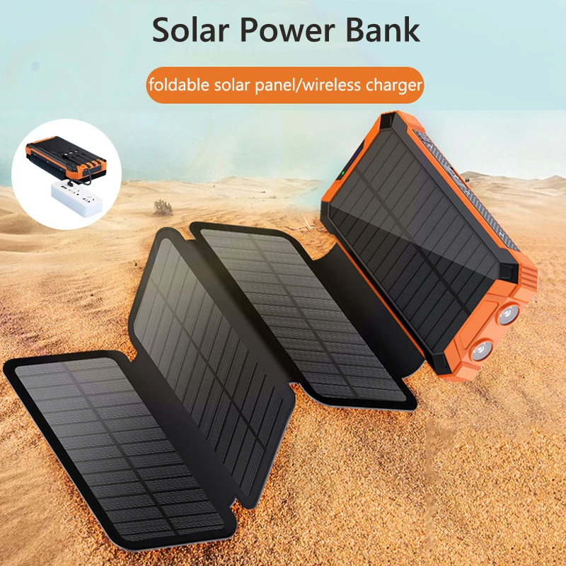 

Folding Solar Power Bank 20000mAh Outdoor Battery Pack Wireless Charging for iPhone 16 15 Samsung Huawei Xiaomi Solar Powerbank