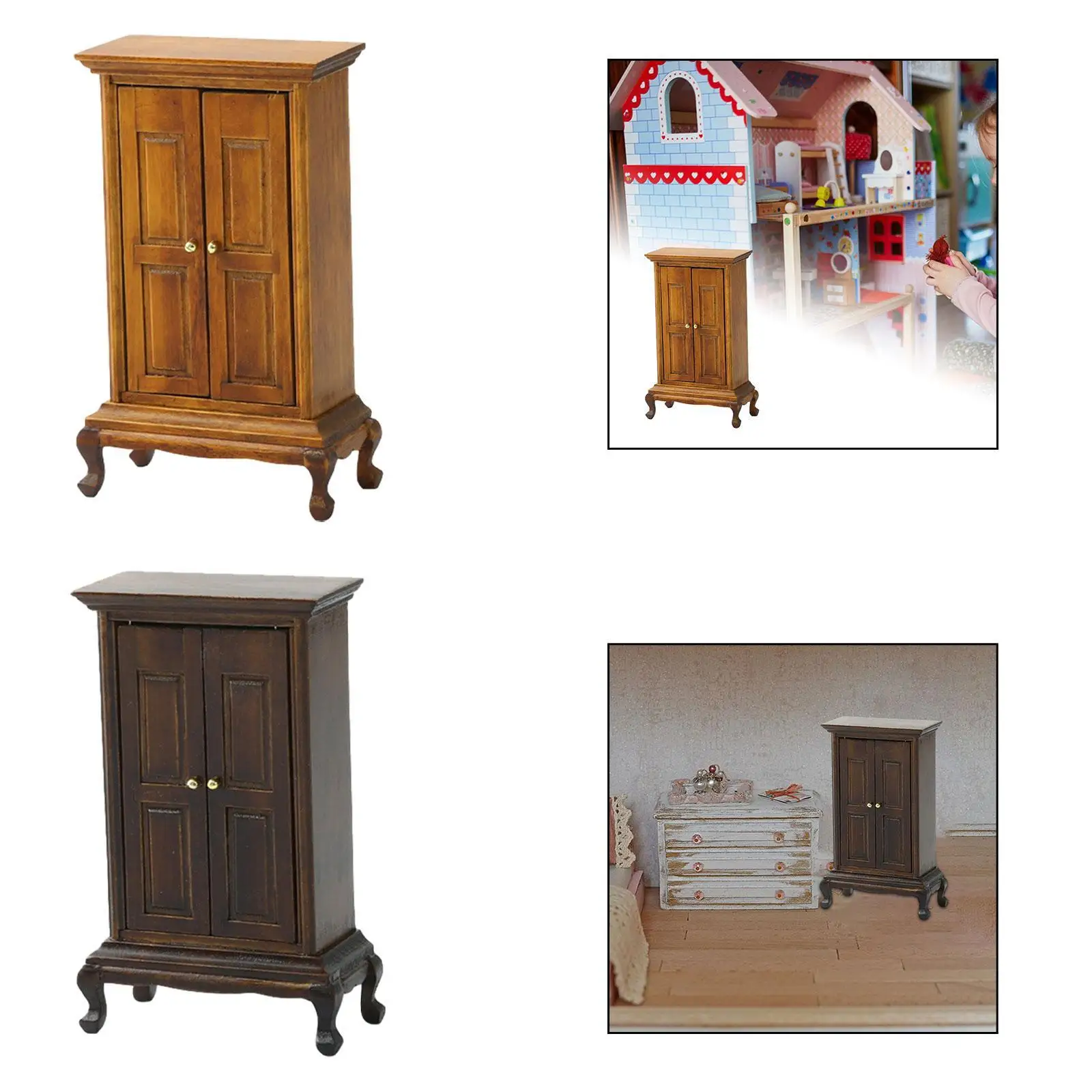 1/16 poppenhuis dubbele deur kast mini vitrinekast houten miniatuur kast voor landschapsdecoraties levensscène-indeling
