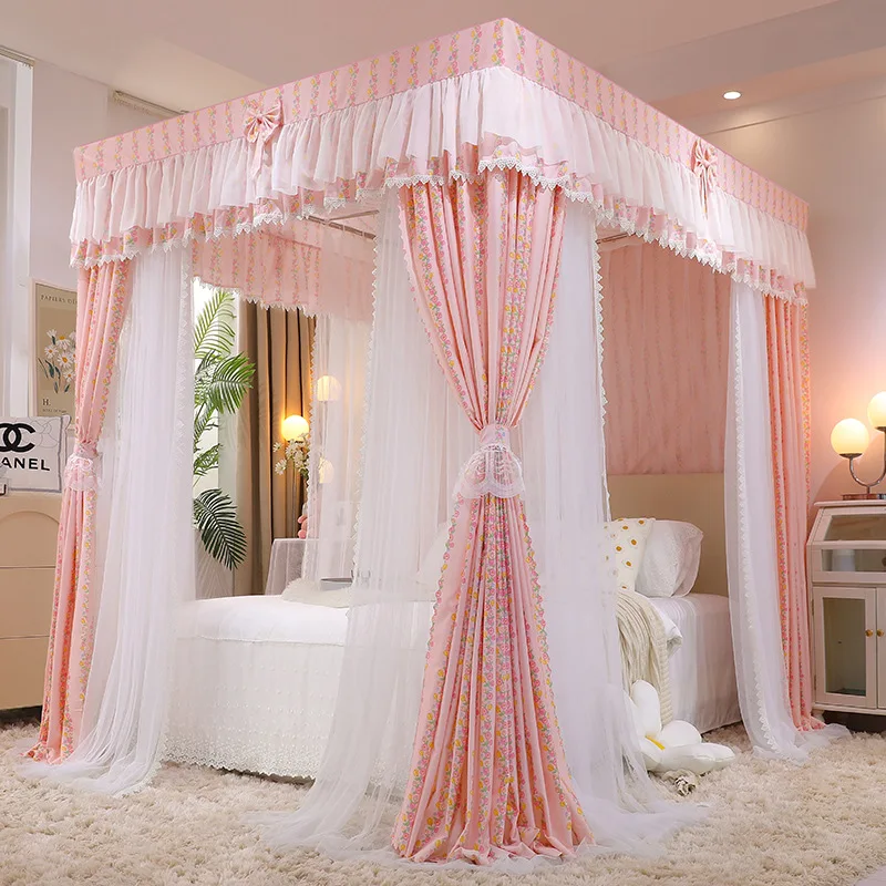 

Princess Lace Quadrate Mosquito Net with Frame Double Layers Four Seasons Big Space Canopy Bed Netting for Hoome Decor