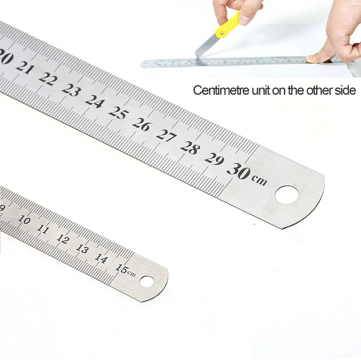 Règle droite Double face en acier inoxydable, échelle de centimètres et de pouces, règle métrique, outil de mesure de précision, fournitures scolaires et de bureau