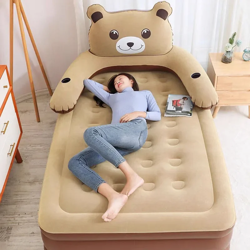 Inflatable Air Mattress with Backrest 1.8m 1.2m Single Double Quick Blow Up Portable Nap Bed for Home Office Waterproof Foldable