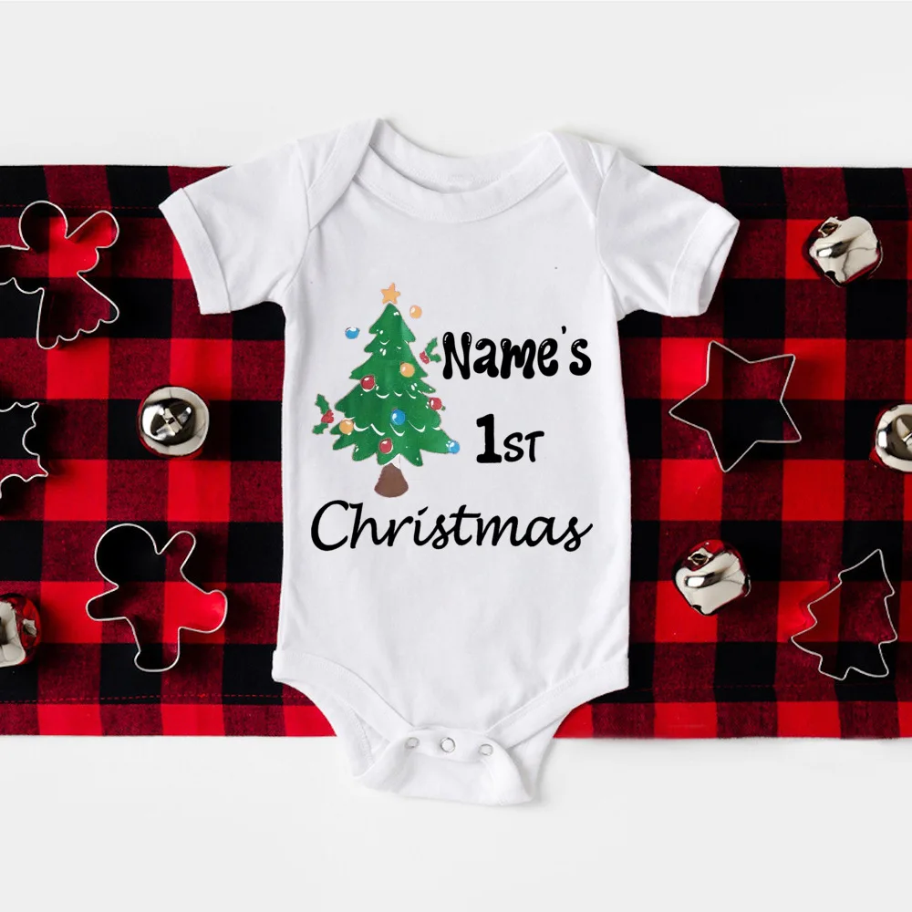 Personalize My 1st Christmas Romper Newborn Bodysuits Xmas Party Gift Boys Girls Short Sleeve Jumpsuit Holiday Xmas Clothes