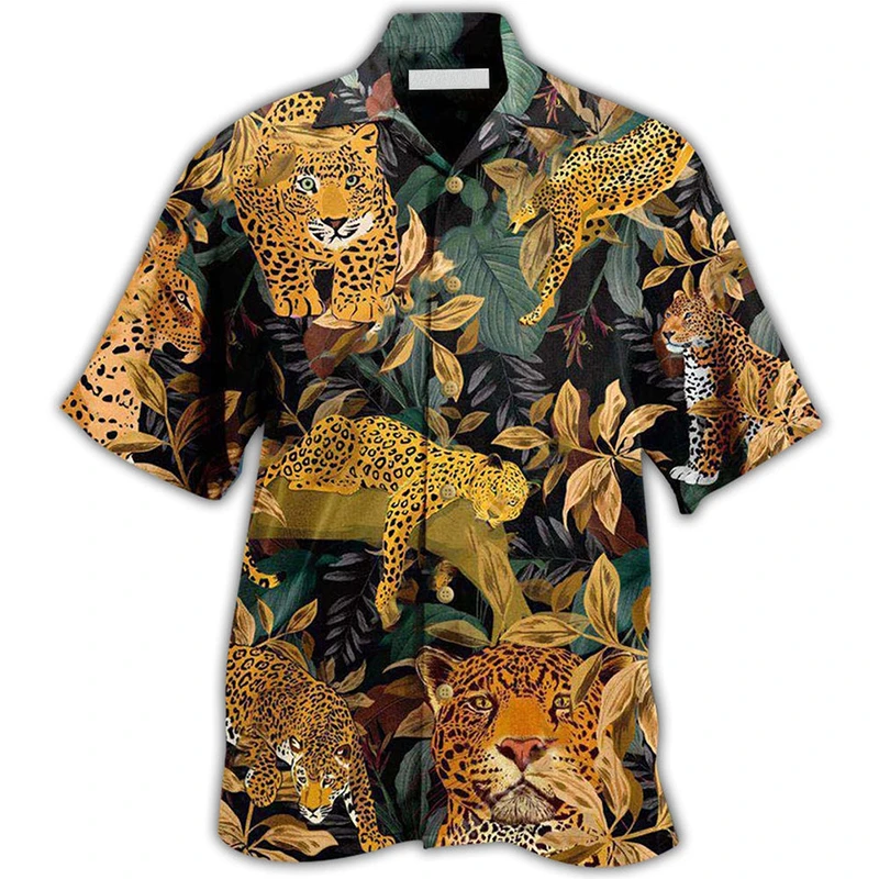 

Leopard 3d Print Hawaiian Shirt Men Clothing Loose Breathable Men's Shirts Summer Male Camisa Daily Holiday Short Sleeve Blouse