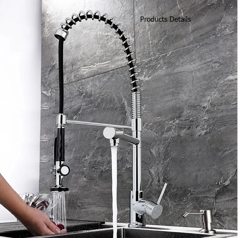 Luxury High Arc Pre-Rinse Kitchen Faucet Deck Mounted Pull Down Spring Spout Kitchen Tap