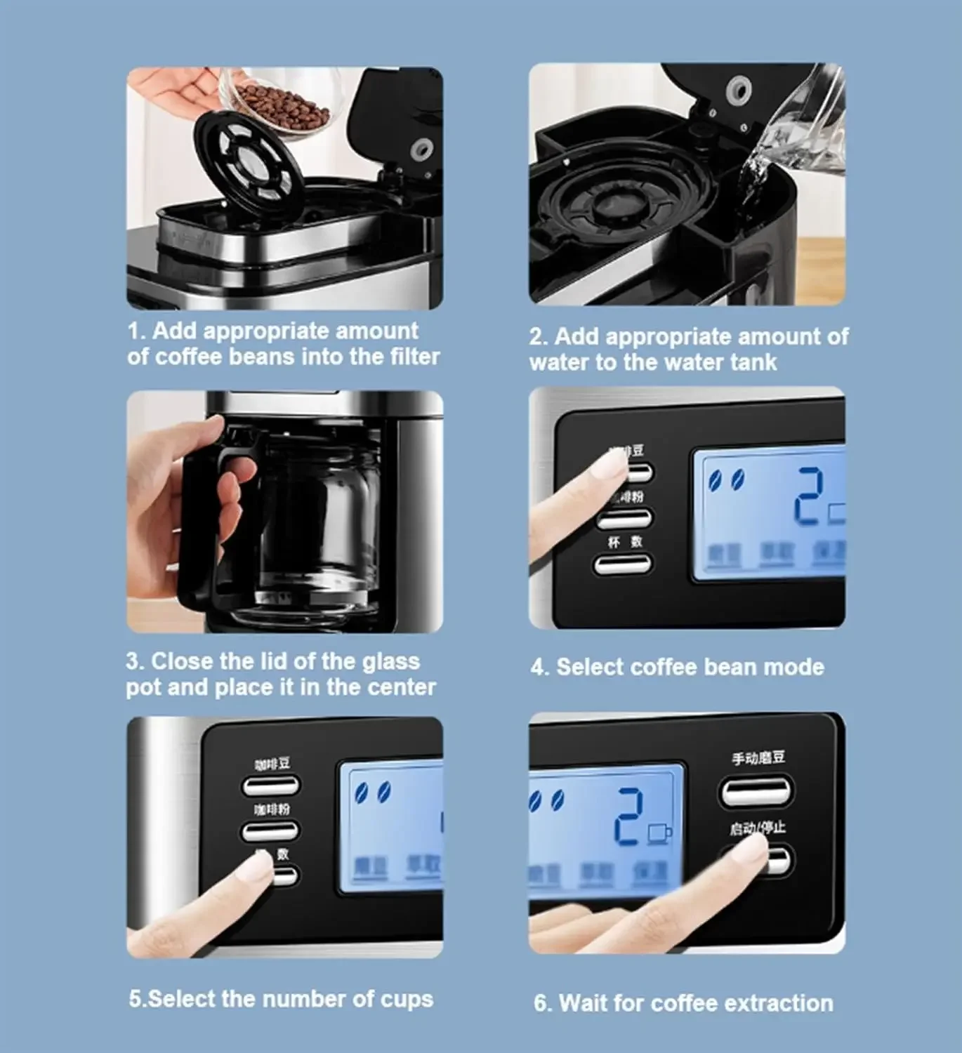 Macinacaffè espresso regolabile incorporato a 3 livelli Caffettiera in acciaio inossidabile Caffettiera automatica per caffè espresso