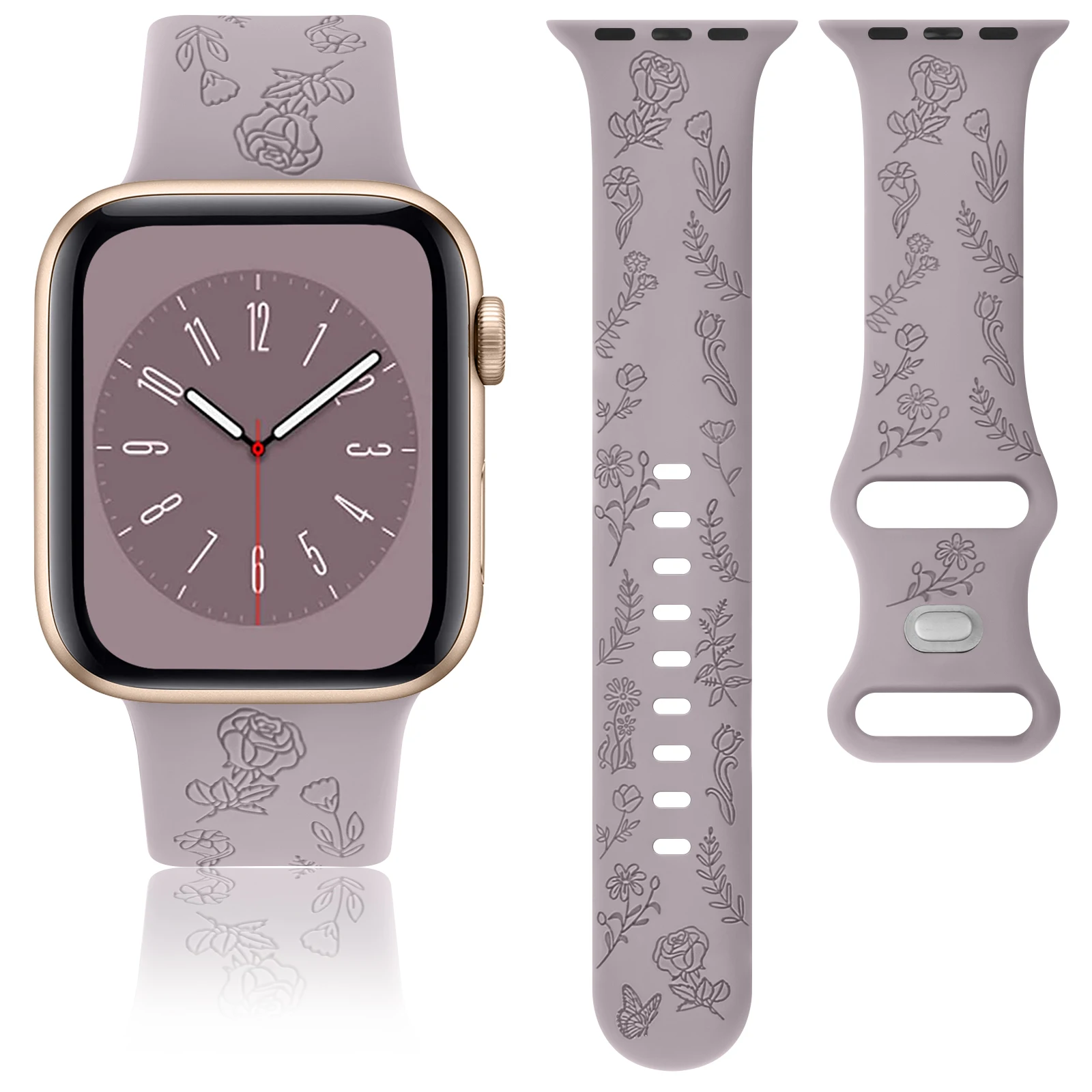 Flower Engraved Silicone Strap for Apple Watch 9 8 7 6 5 4 3 SE Strap For IWatch Ultra 49mm 45mm 41mm 40mm 44mm 38mm 42mm Band