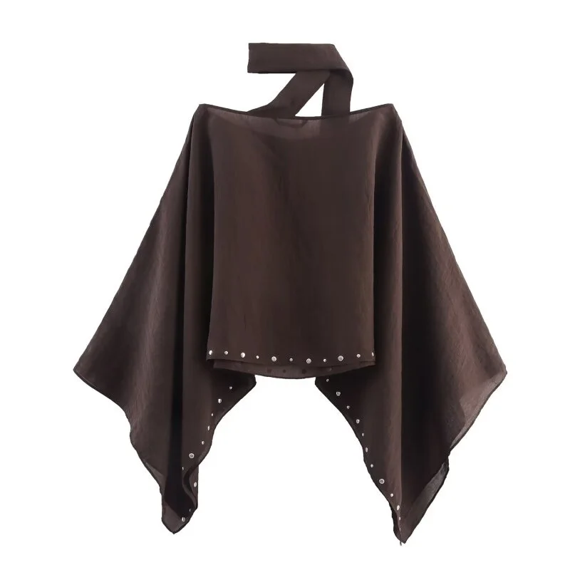 Women's Casual Loose Batwing Sleeve Off Shoulder Top with Studs - Spring Summer Fashion Blouse for Daily Outings & Travel