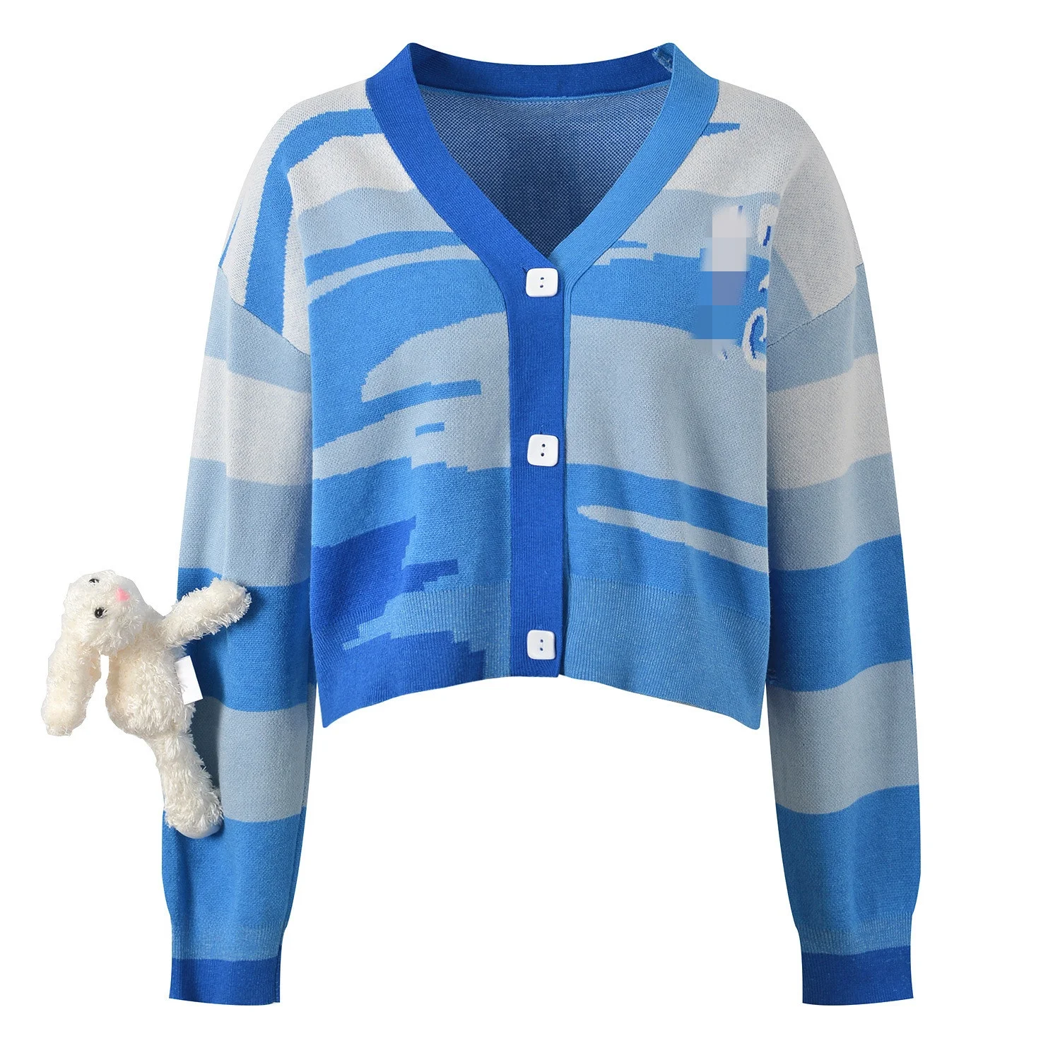 

High-End European Sle Mosaic adient 3D Doll Knitted Jaet Women's V-Ne Open Cardigan Top ort Length Long Sve