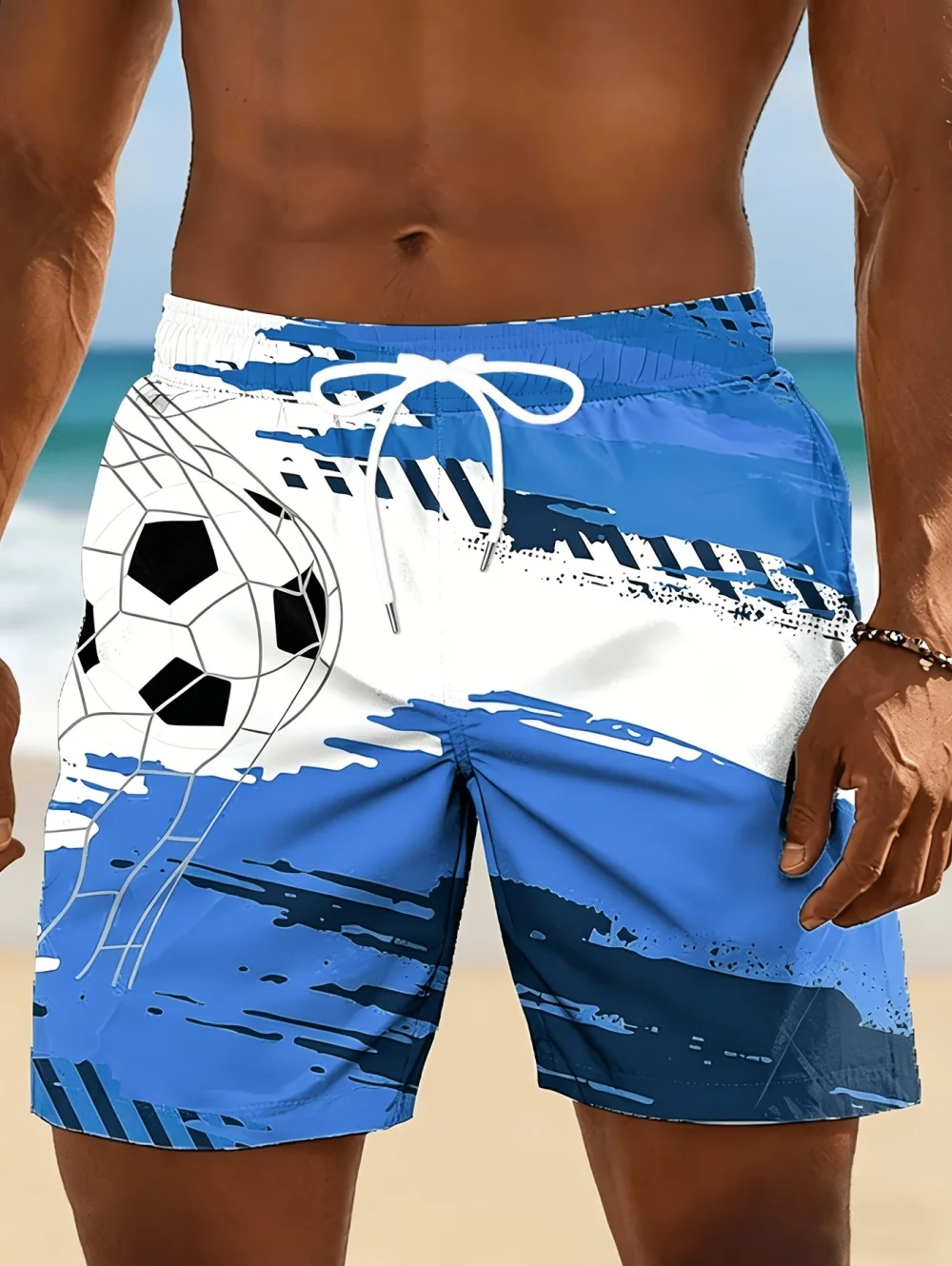 Men Beach Shorts 3D Football Pattern Print Hawaiian Shorts Quick-Dry Lightweight Swim Trunks Summer Shorts Sports Man Clothing