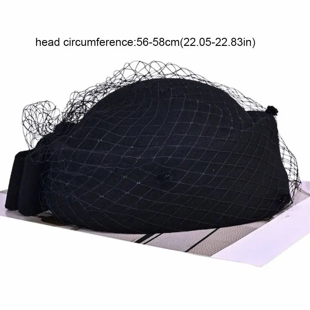 قبعة صوف شبكية حلوة مع حجاب بلون سادة من الكشمير قبعة مضيفة على الطراز البريطاني قبعة دافئة على شكل صندوق حبوب الدواء أغطية الرأس #5