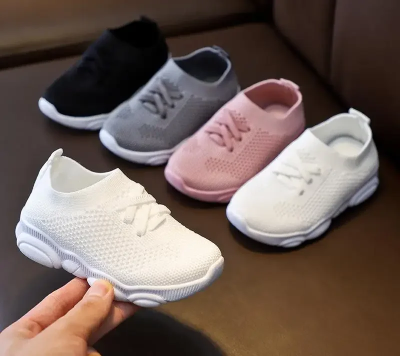 

Fall New Children's Knitted Breathable Sports Shoes Soft Injection Moulding Male Female Toddler Baby Mesh Upper Sport Sneakers