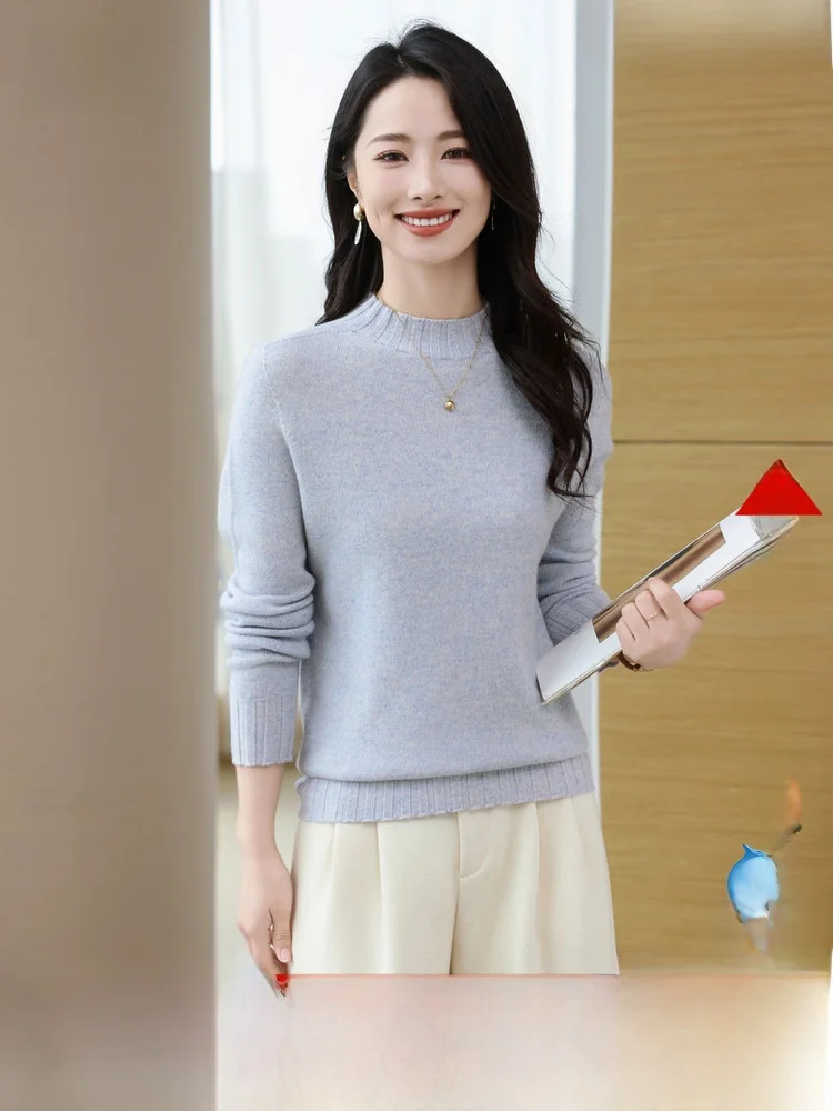 

Женский вязаный свитер из 100% шерсти с высоким воротником, мягкий и удобный, прямого кроя, модный и элегантный