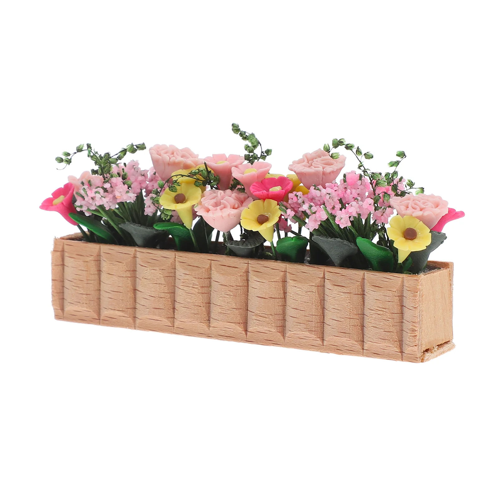 Flower Bed House Wooden Potted Colorful Ornaments Decoration Artificial Realistic Long