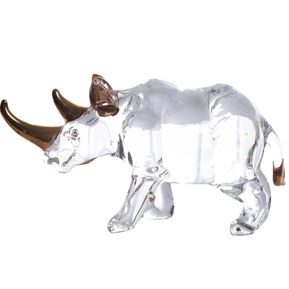 

Crystal Clear Transparent Rhino Miniature Sculpture Ornament Desktop Animal Decoration Elegant Home Office Decor