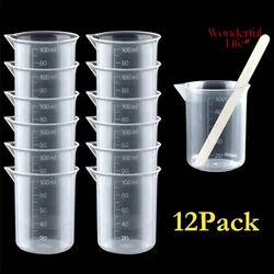 12Pcs 100ml Laboratory Cups Measuring Cup Resin Mixing Cups Plastic Liquid Container Epoxy Resin Scale Beaker Chemical