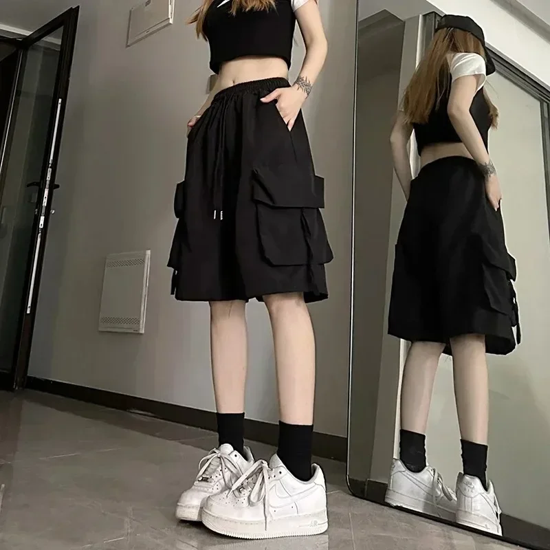 

Women High Waist Cargo Shorts American Style Streetwear Summer Wide Leg Pants Fashion Female Big Pocket Loose Shorts New