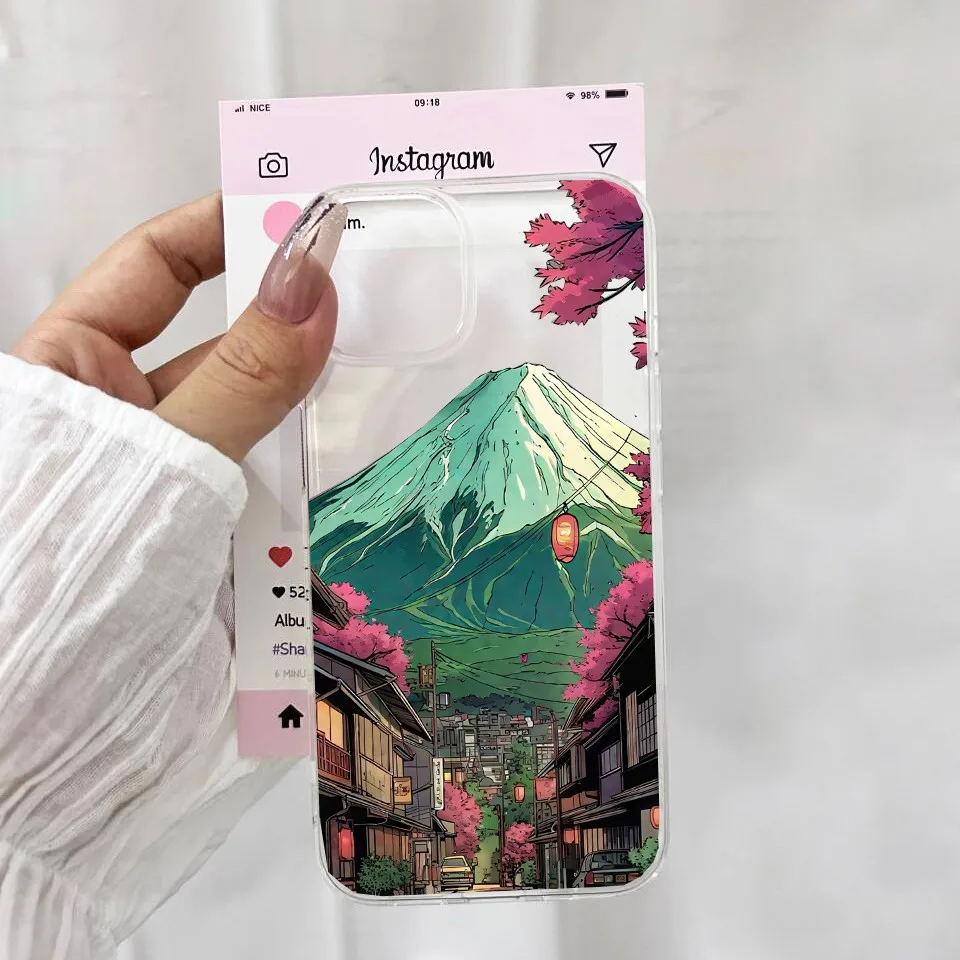 اليابان أنيمي الغروب الجبل المشهد جراب هاتف آيفون 17 16e 16 15 14 13 12 11 الهواء برو ماكس X XR XSMAX 8 زائد غطاء فاخر