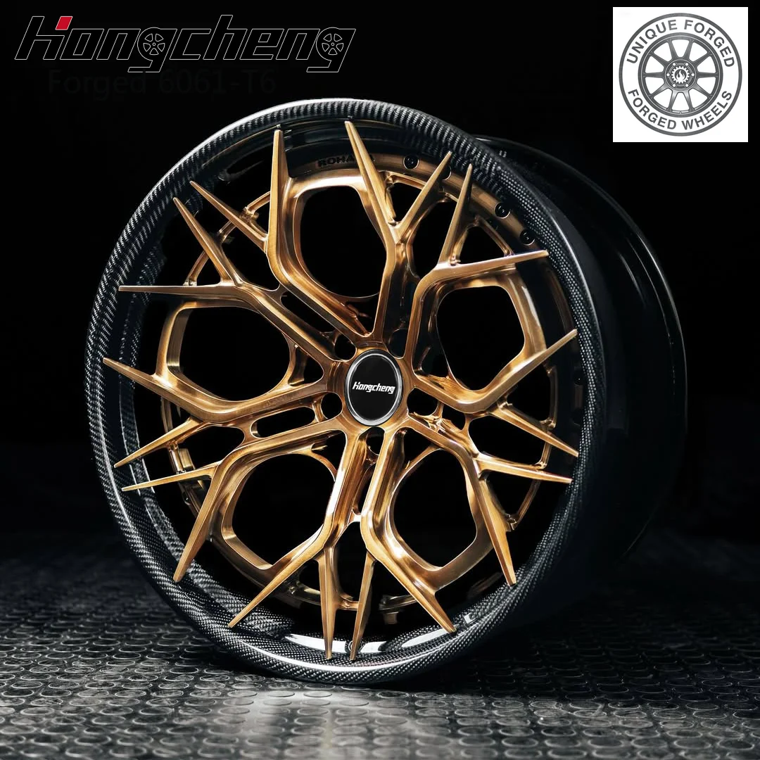 

2026 New Design Custom Alloy Car Wheels 19 - 26 Inch 2-piece Gold Black Rim Multi-spoke 5x114.3 Forged Carbon Fiber Wheels for L