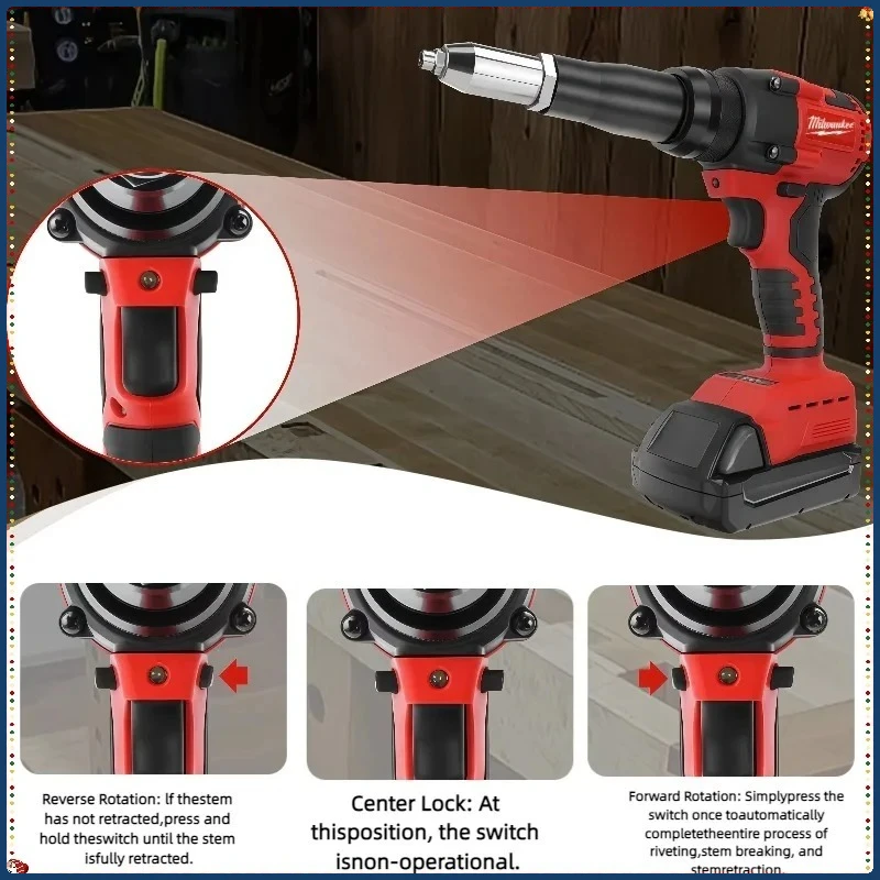 Milwaukee 4.8MM Cordless Electric Riveter Gun Brushless Rivet Riveting Tool Dengan Lampu LED Untuk Baterai Milwaukee