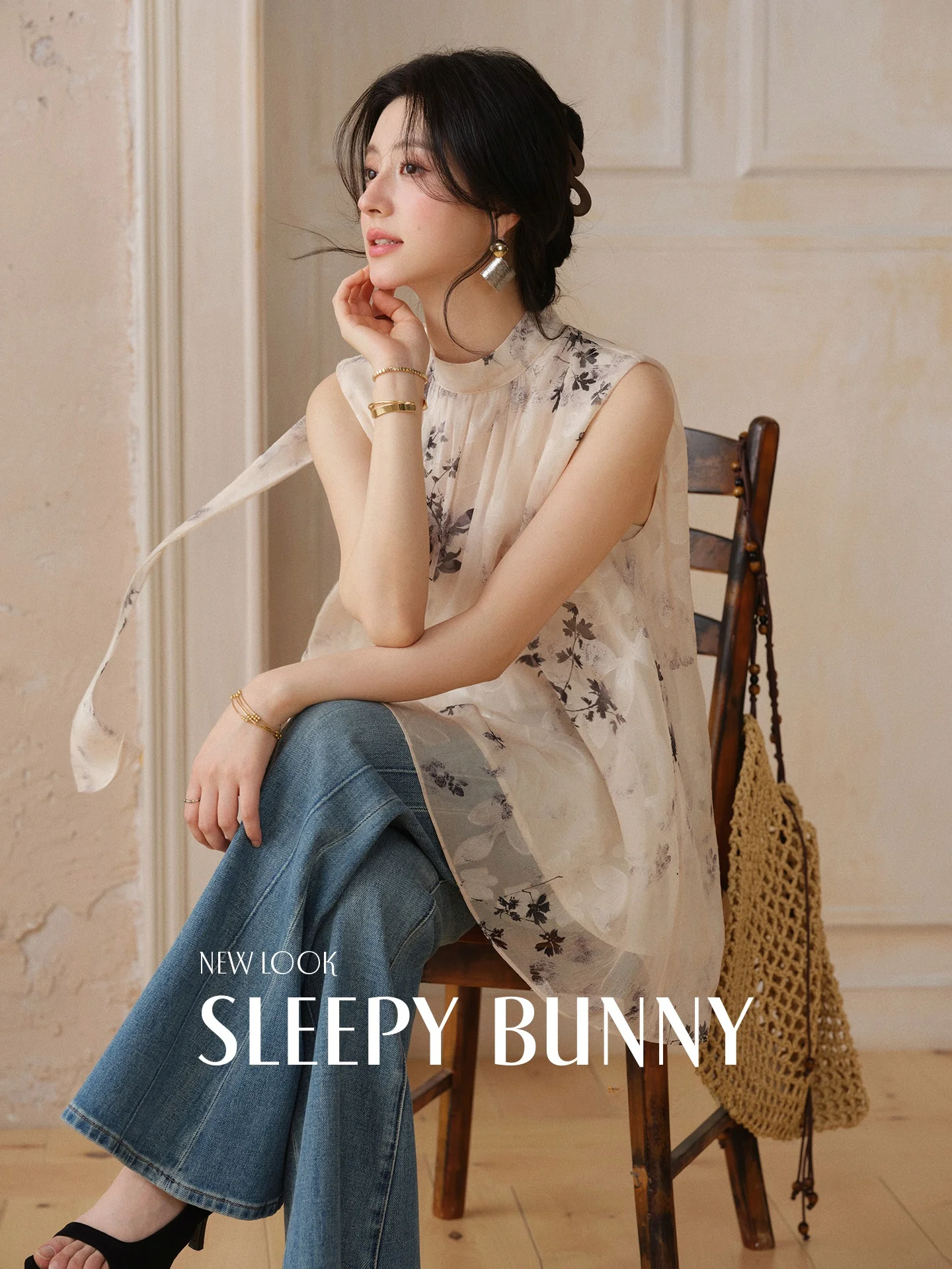 

New Chinese Style Water-Media Print Stand-Collar Sash Loose-Fit Sleeveless Women's Chiffon Shirt Spybunny Traditional Ethnic ...