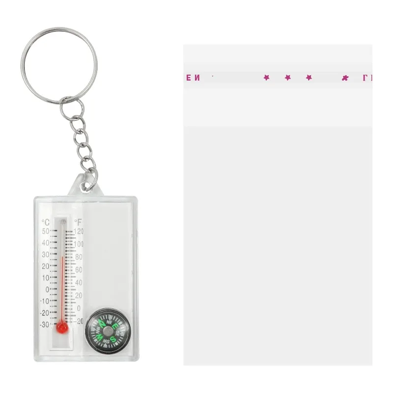 2 Sets of K101 Keychain Compass, Portable Mini Mountaineering Buckle Outdoor Thermometer