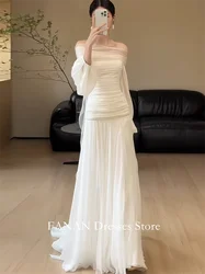 FANAN Off-Shoulder Korea Ivory Mermaid Backless Wedding Dresses 웨딩드레스 Pleated Chiffon Customized Pretty  Bride Gowns Plus Size