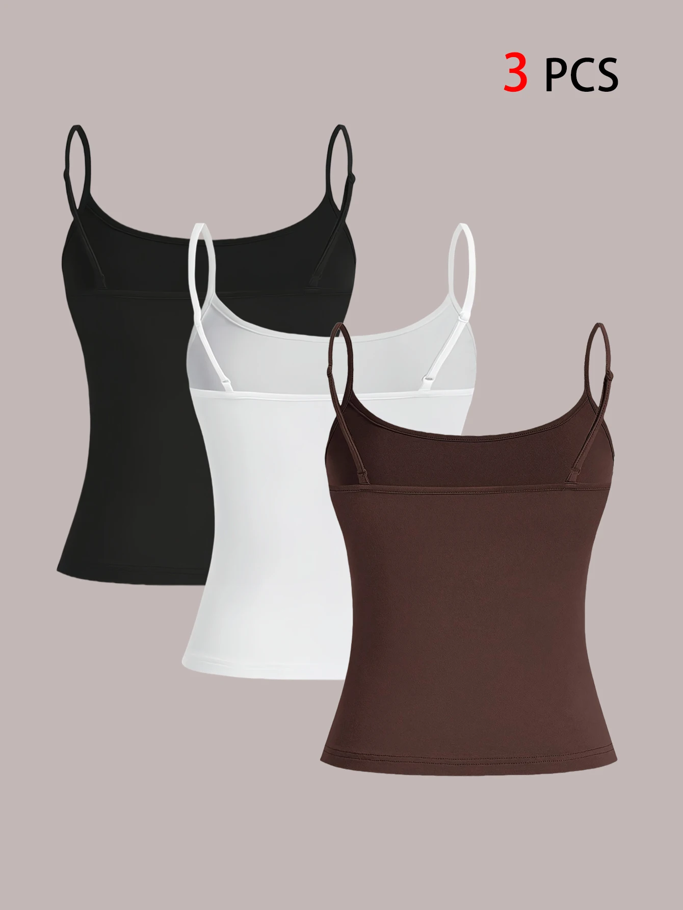 Women's basic style 3-piece set khaki + black + white fashionable, sexy, form-fitting, slimming adjustable bandeau top