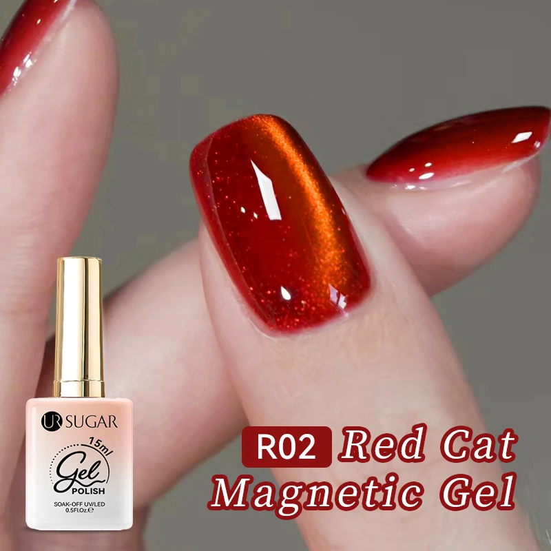 UR SUGAR 15ml Cherry Ruby Red Cat Magnetic Gel Nail Polish Sparkling Soak Off UV LED Cateye Nail Varnish Gel For Manicure