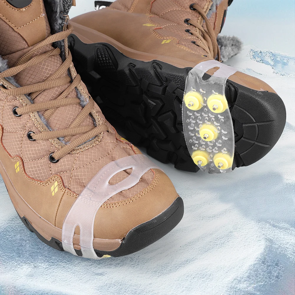 5Pair 5 Teeth Climbing Crampons Anti-Slip Mountaineering Cleats Outdoor Unisex Snow Claw Shoe Covers Walking Hiking Accessories