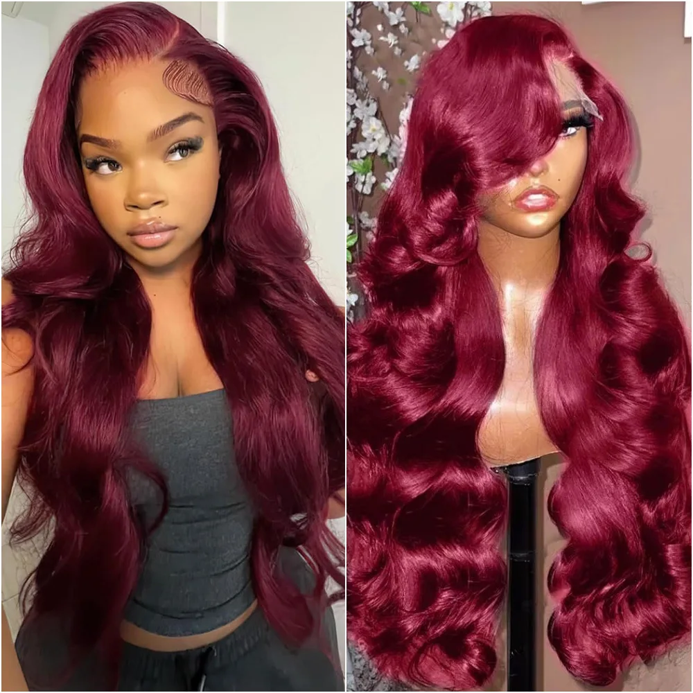 

Парик с кружевной передней частью 13x6 Body Wave 99J Burgundy, предварительно выщипанный, с прозрачным HD-кружевом 13x4, красный цвет 99J, из натуральных человеческих волос для женщин