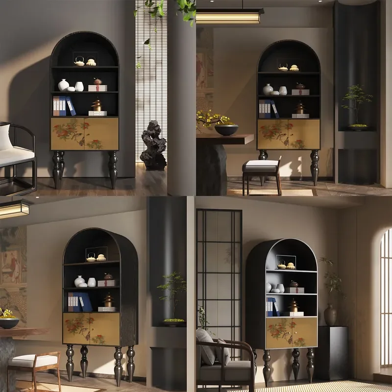 New Chinese Retro Solid Wood Bookshelf Wall Mounted Display Cabinet for Living Room Bedroom Tea House Storage