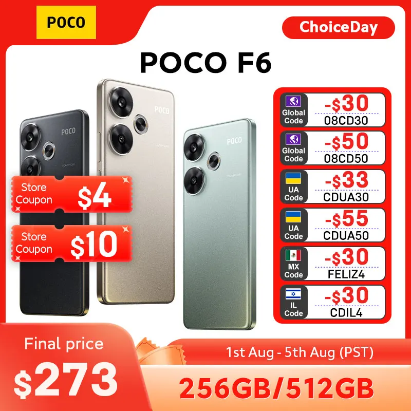 POCO F6 5G 스마트폰 글로벌 버전, 스냅드래곤®8s Gen 3 6.67 인치 1.5K 120Hz CrystalRes AMOLED 도트 디스플레이, 50MP 카메라, 90W NFC 