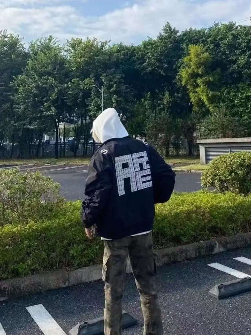 

Мужская бейсбольная куртка с вышивкой Thiened Letter, осенне-зимняя модная универсальная негабаритная американская уличная рабочая одежда, пальто