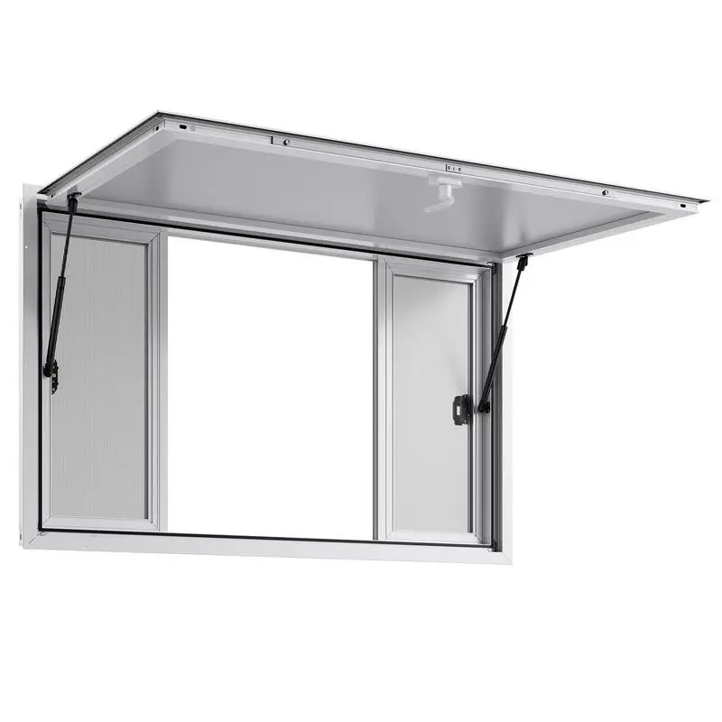 Fenêtre de service pivotante pour remorques alimentaires, installation 1346 x 838 mm, 85 °   Fenêtre coulissante à 4 panneaux, angle d'ouverture réglable, pour camions et stands de restauration