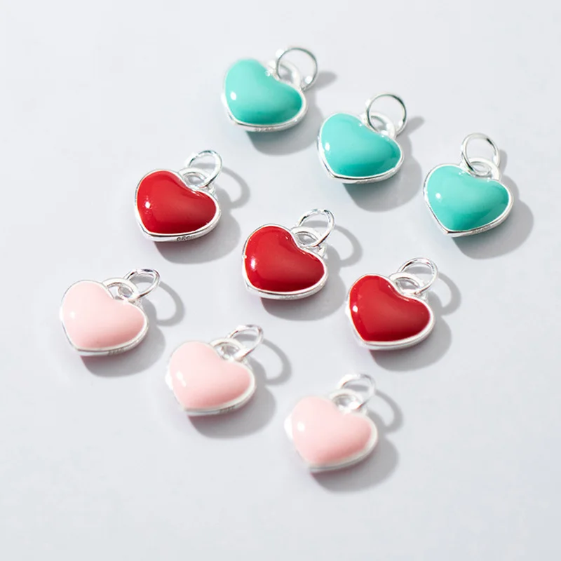 1pc 100% 925 Sterling Silver Drop Glue Craft Heart Charms 10.5x10mm Decoration Dangle Pendants DIY Jewelry Making For Women Gift