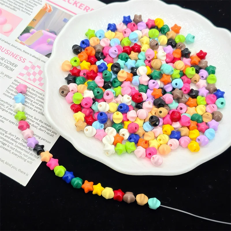 

Wholesale 200pcs/lot color print cartoon stars shape acrylic straight hole beads diy jewelry garment pen hair accessory