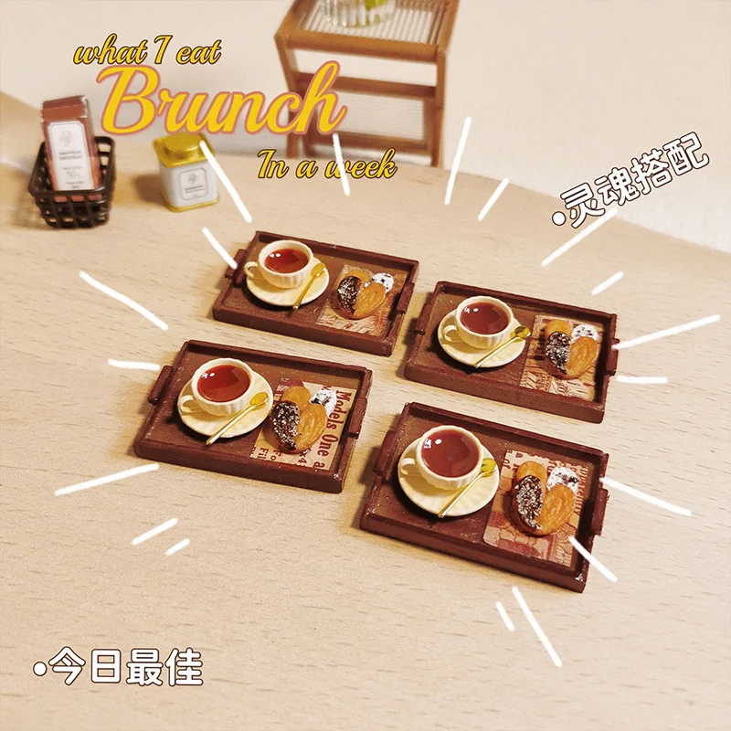 1:12 Afternoon Tea Scene Miniature Models Toy Figurines Ob11 Doll House Accessories Simulation Coffee Butter Cake Decoration