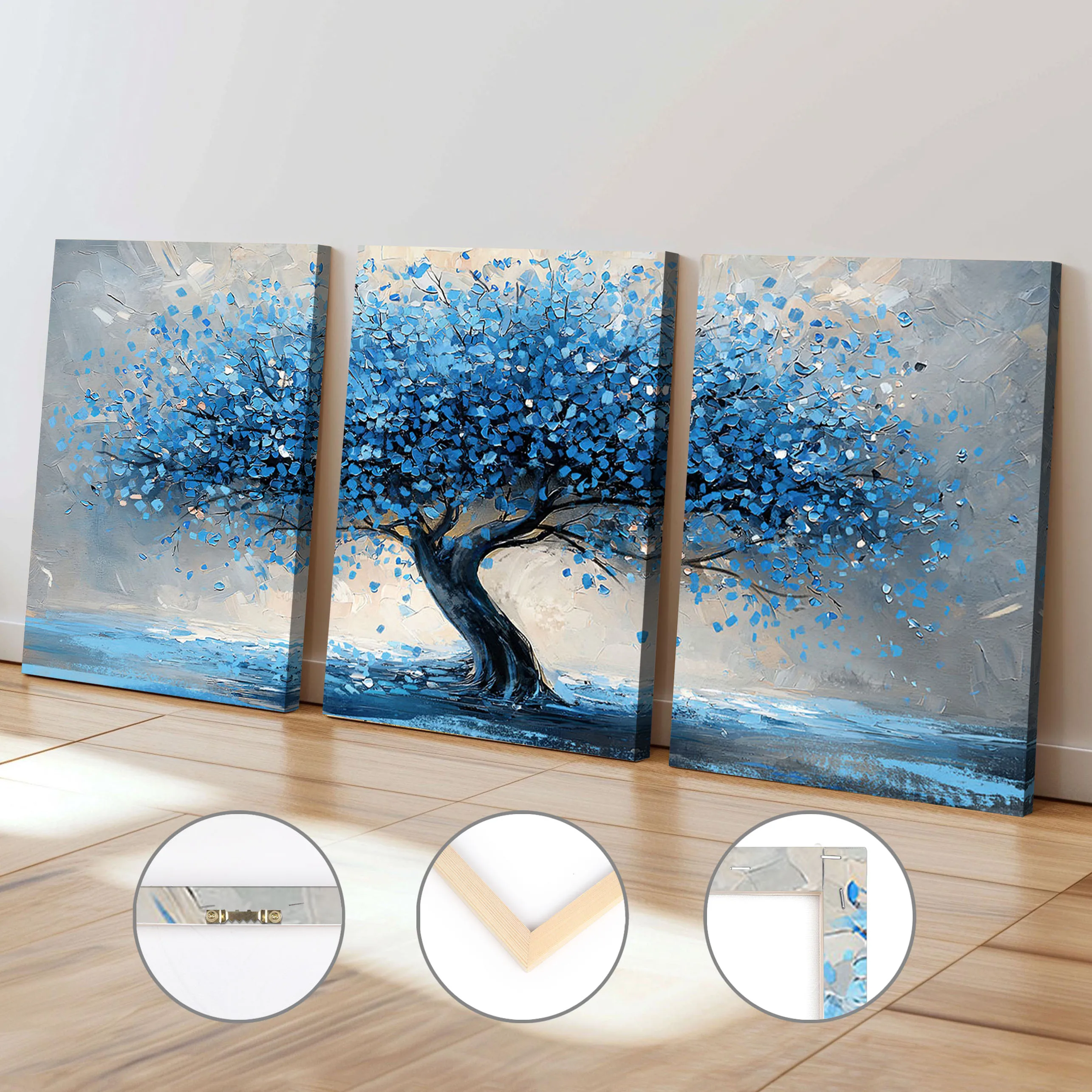 

Scandinavian Abstract Blue Tree of Life Art Poster Modern Aesthetic Landscape Framed Canvas Painting Home Bedroom Office Decor