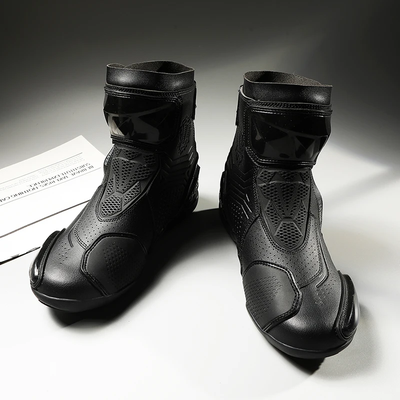 YUYIN Men Motorbike Riding Shoes Motorcycle Boots Racing Protective High Top Breathable Anti Slip Side Zipper TPU Rubber Sole