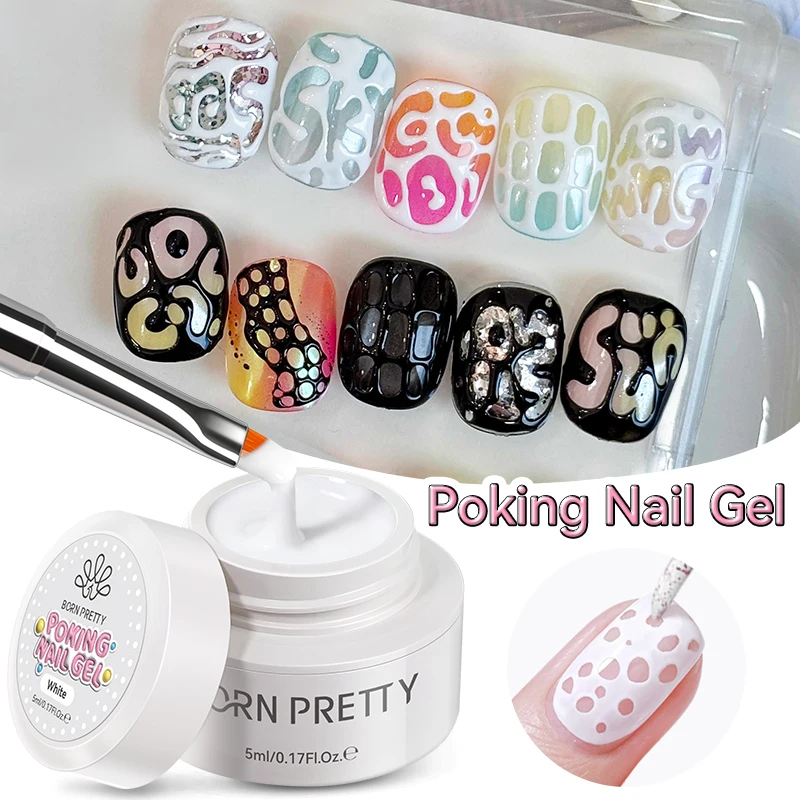 BORN PRETTY 5ml Poking Nail Gel encaje agujero negro blanco Poke Bubble Ocean Wave patrón hueco pintura Gel Poking Base Gel necesario