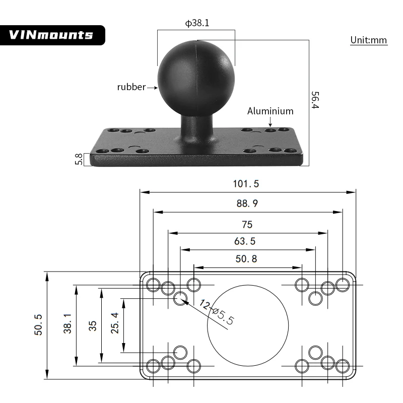 Aluminum Fish Finder Mount Plate with 1.5-Inch Ball Base, Compatible with RAM Mount Helix 7 Mounting Bracket for Kayak/Boat