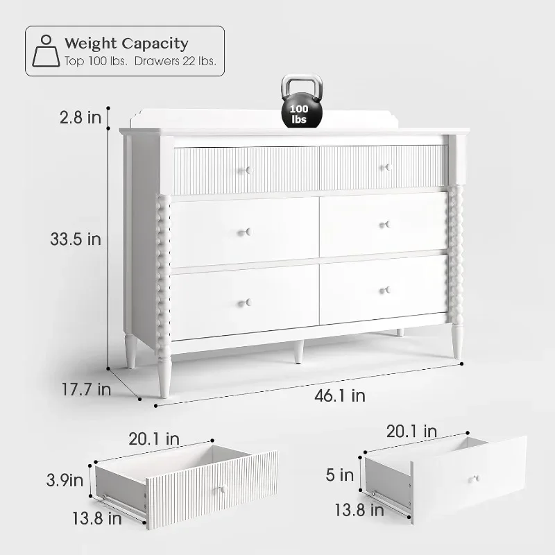 JOINICE 6 Drawer Dresser Dresser with Storage, Wide Chest of Drawers Wood Large Drawer Organizer Cabinet