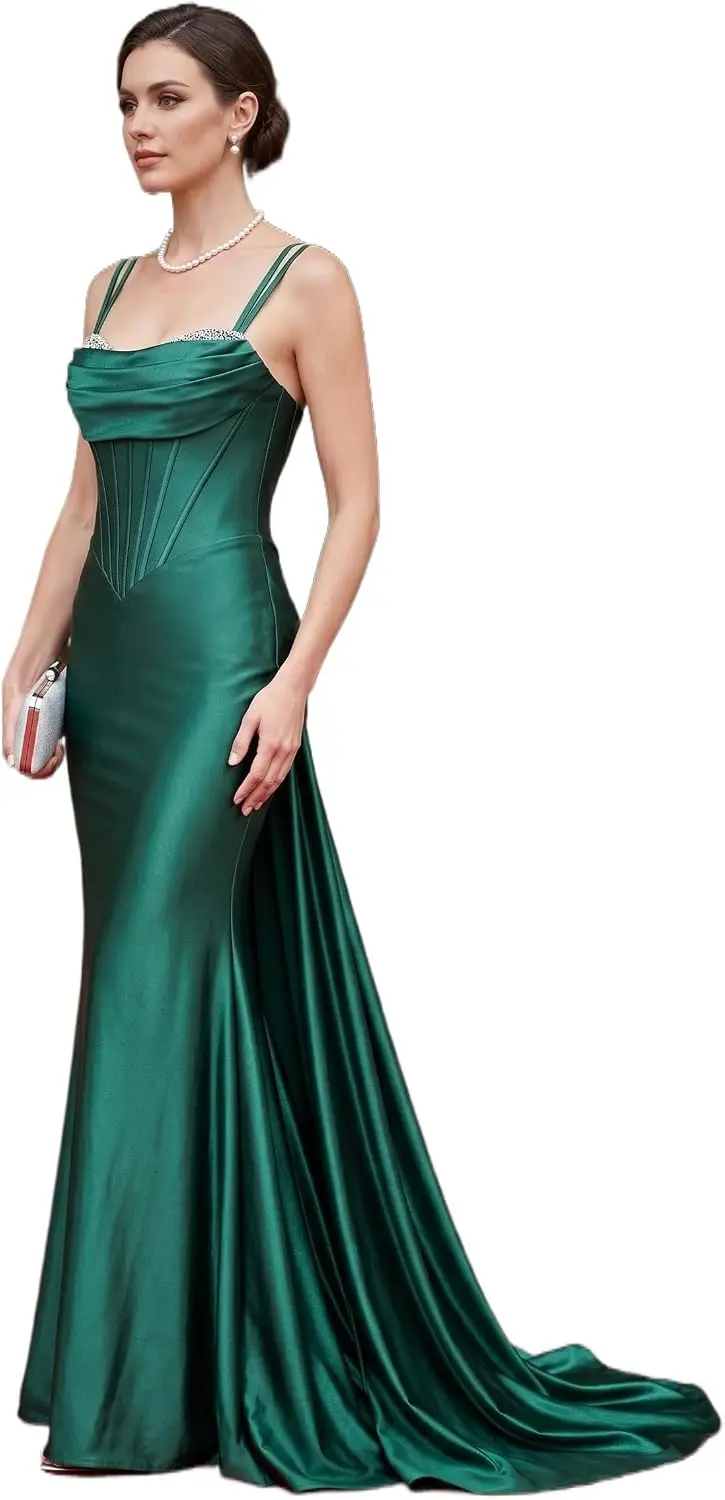 Satin Mermaid Evening Gown with Corset Bodice Prom Dress
