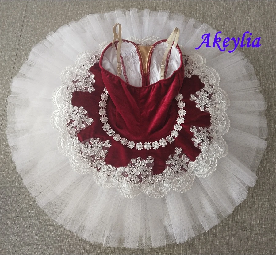 Burgundy white Platter Performance Fairy Doll Pancake Tutu girls Professional Ballet Women Classical Stage Costumes BLST19063