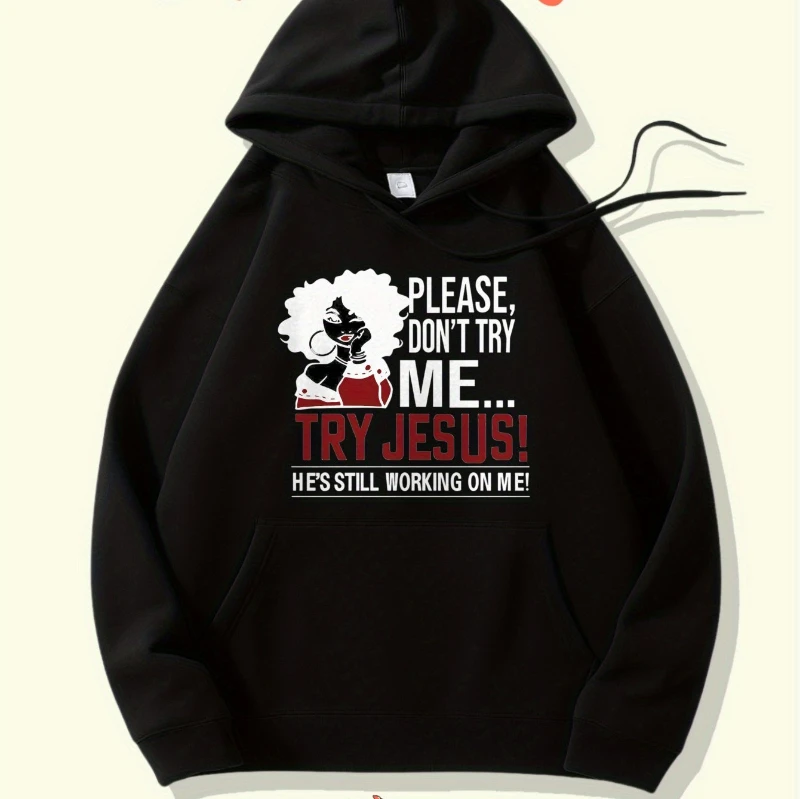 

Women's Christian Faith Hoodie - _try He _ Religious Sweatshirt, Grey Hooded Pullover with Kangaroo Pocket, Long Sleeve Winter