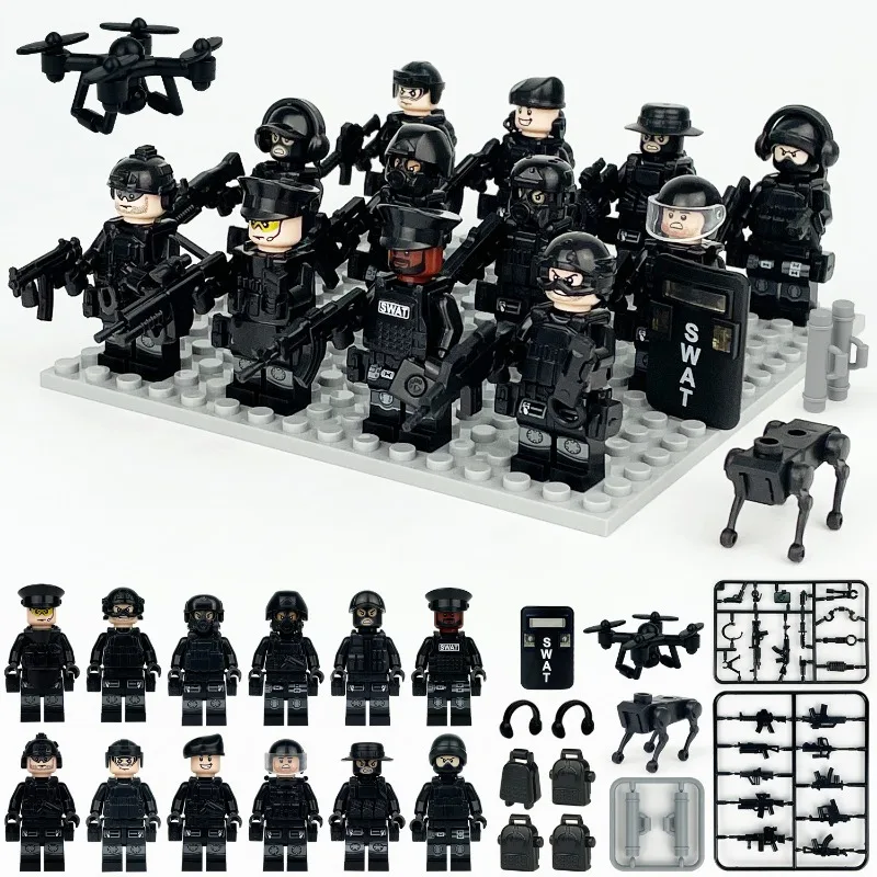 

8175 SWAT cross-border wholesale children assembled small particles building block toys drone weapon accessories mechanical dog