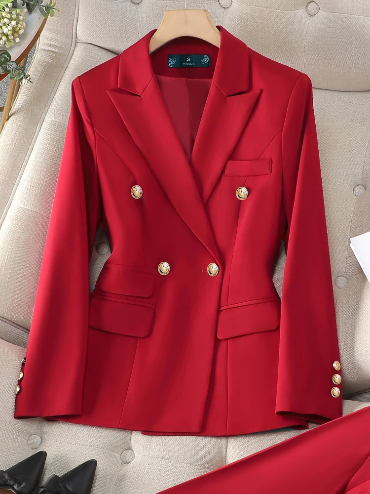 

Fashion Women Blazer Ladies Red Black Blue Long Sleeve Female Formal Jacket For Autumn Winter